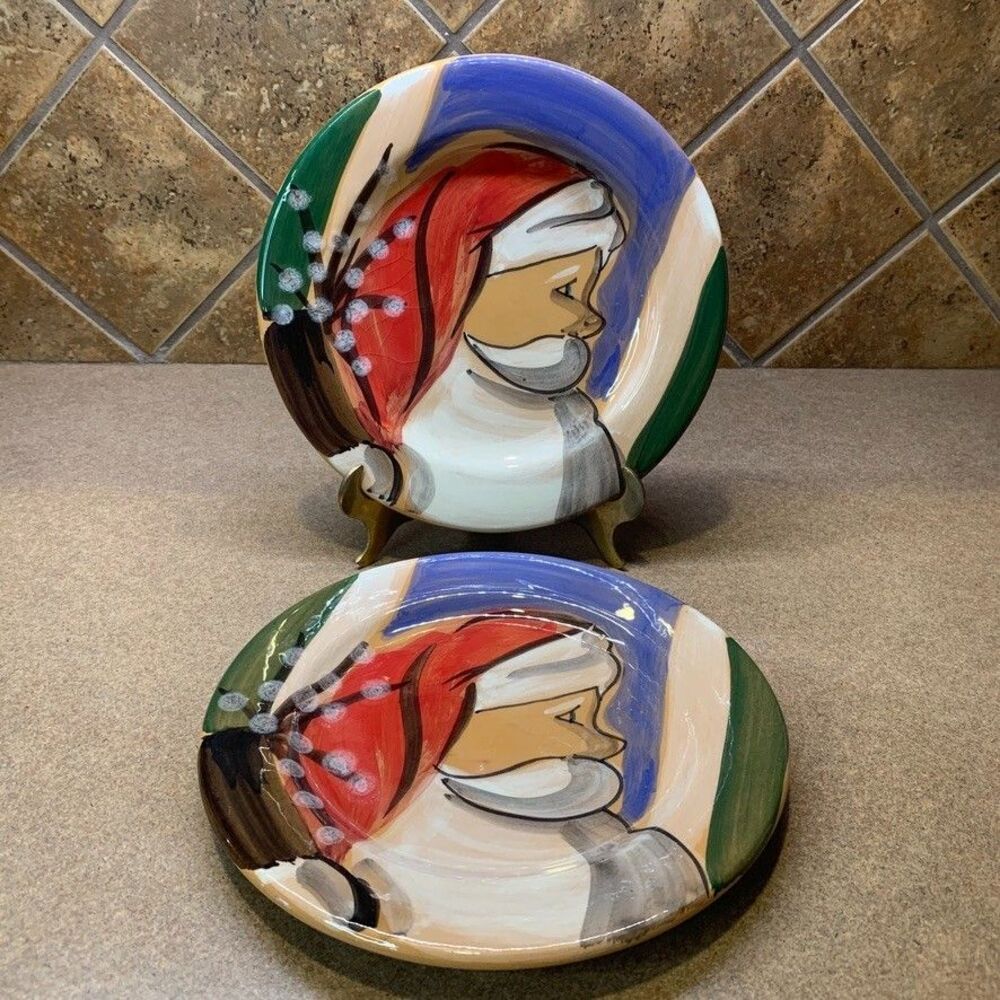 The Zrike Company Santa Jingle Bells Salad Plates (2) Made in Italy 8.5 inches